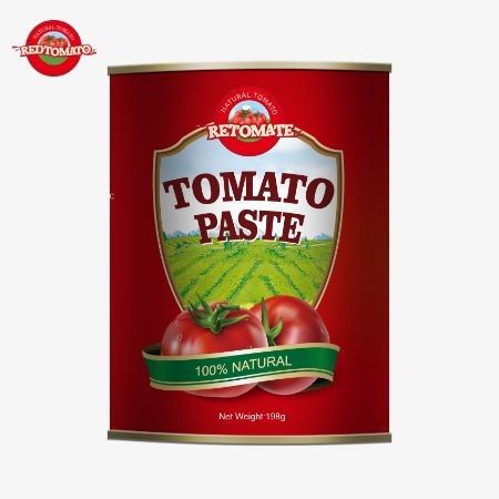 198 گرم خمیر گوجه فرنگی کنسرو شده که با استانداردهای تولید ISO HACCP BRC و FDA مطابقت دارد