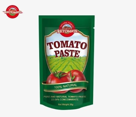 50 گرم پاست گوجه فرنگی در جعبه ایستاده با استانداردهای ISO HACCP و BRC و همچنین با مقررات تولید FDA مطابقت دارد