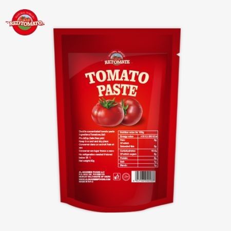 یک کیسه ی 80 گرم که حاوی خمیر گوجه فرنگی دو برابر متمرکز با سطح خلوص بین 30 تا 100 درصد است