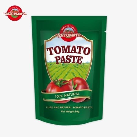 یک کیسه 80 گرم از خمیر گوجه فرنگی دو برابر متمرکز با سطوح خلوص از 30٪ تا 100٪ ارائه می شود