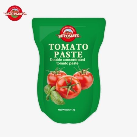کارخانه خمیر گوجه فرنگی 113 گرمی بسته های ایستاده را مطابق با استاندارد های تولید ISO HACCP BRC و FDA تولید می کند