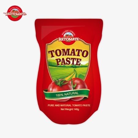 140 گرام پاکت بلند از خمیر گوجه فرنگی شیرین و تر، در دسترس در سطوح خلوص 22٪ تا 30٪