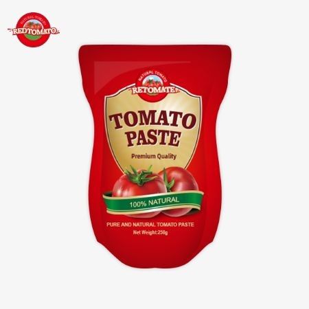 250 گرم خمیر گوجه فرنگی شیرین و تند که به راحتی در یک کیسه ایستاده بسته بندی شده است با پاکی از 30 تا 100 درصد.