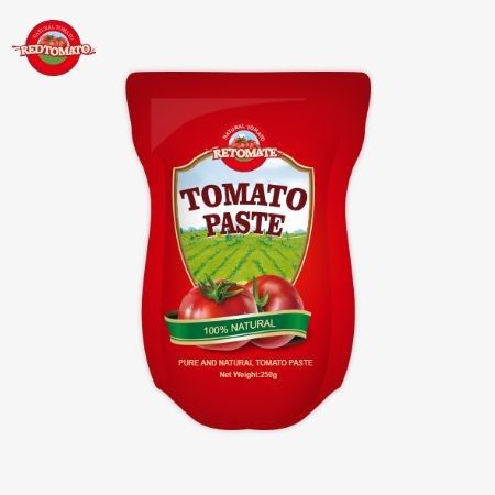 در یک کیسه ایستاده این پیشنهاد حاوی 250 گرم از خمیر گوجه فرنگی شیرین و تند با خلوص بین 30٪ تا 100٪ است