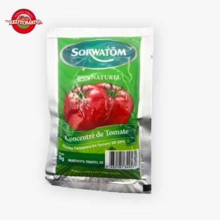70 گرم ساشه تخت رب گوجه فرنگی تغلیظ شده با بریکس 28-30% موجود تحت نام تجاری Retomate یا قابل تنظیم با نام تجاری OEM خودتان