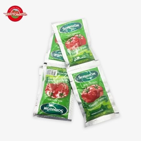 70 گرم ساشه تخت رب گوجه فرنگی تغلیظ شده با بریکس 28-30% موجود تحت نام تجاری Retomate یا قابل تنظیم با نام تجاری OEM خودتان