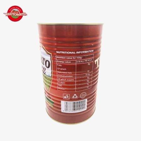 رب گوجه فرنگی کنسرو شده ریتومیت 4500 گرمی (بریکس 28-30%) تحت نام تجاری ما با خدمات کامل طراحی برند و بسته بندی موجود است.