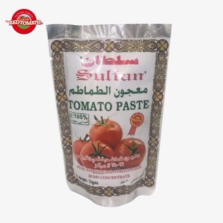 بسته های رب گوجه فرنگی با کیفیت بالای برند سلطان موجود است. طرح های ایستاده، غلیظ شده دو برابر و وزن 70 گرم، بریکس 22-24٪