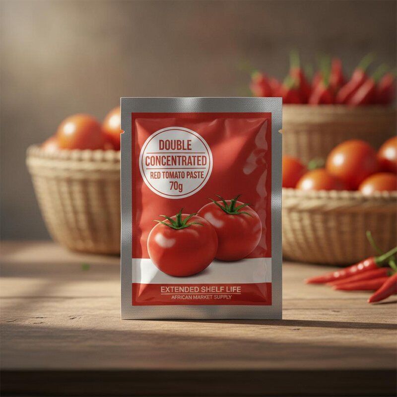 رب گوجه فرنگی غلیظ شده دو برابر ۷۰ گرمی در ساشه تخت با ماندگاری طولانی برای عرضه در بازار آفریقا