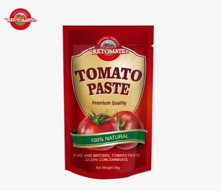 50 گرم پاست گوجه فرنگی در جعبه ایستاده با استانداردهای ISO HACCP و BRC و همچنین با مقررات تولید FDA مطابقت دارد