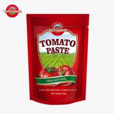 80 گرم خمیر گوجه فرنگی دو برابر متمرکز که در یک کیسه ایستاده بسته بندی شده است و سطح خلوص آن بین 30٪ تا 100٪ متفاوت است.