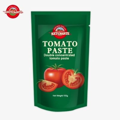 خمیر گوجه فرنگی با 100 درصد خلوص بسته بندی شده در یک کیسه 100 گرم