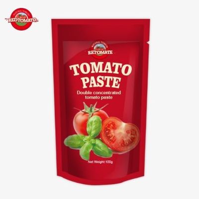خمیر گوجه فرنگی با 100 درصد خلوص در یک کیسه 100 گرم بسته بندی شده است