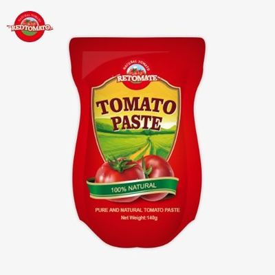 140 گرام پاکت بلند از خمیر گوجه فرنگی شیرین و تر، در دسترس در سطوح خلوص 22٪ تا 30٪