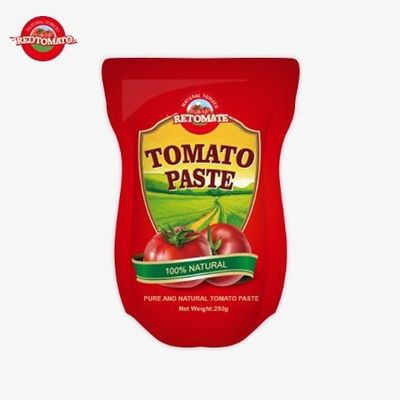 این کیسه ی ایستاده حاوی ۲۵۰ گرم خمیر گوجه فرنگی شیرین و تند با پاکی ۳۰ تا ۱۰۰ درصد است