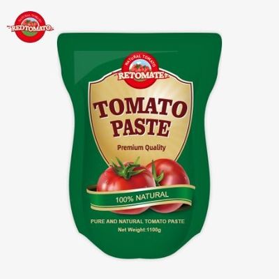 1100 گرام پاکت ایستاده از خمیر گوجه فرنگی با استانداردهای ISO HACCP و BRC مطابقت دارد که رعایت قیمت کارخانه را تضمین می کند