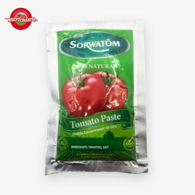 70 گرم ساشه تخت رب گوجه فرنگی تغلیظ شده با بریکس 28-30% موجود تحت نام تجاری Retomate یا قابل تنظیم با نام تجاری OEM خودتان